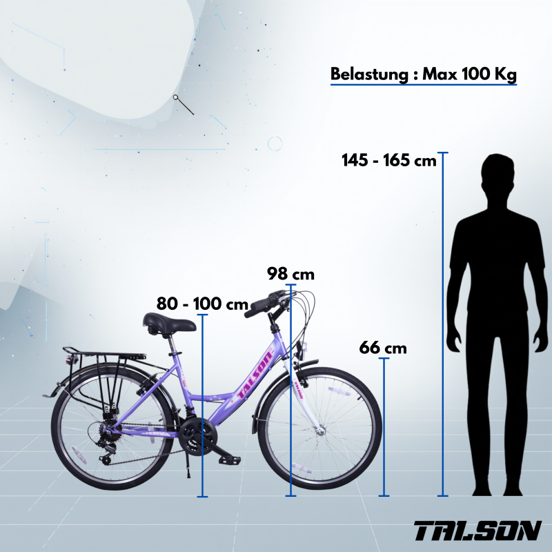 Preview: 26 Zoll Citybike mit StVZO Zubehör und 21 Gang Shimano Schaltung 791 Lila