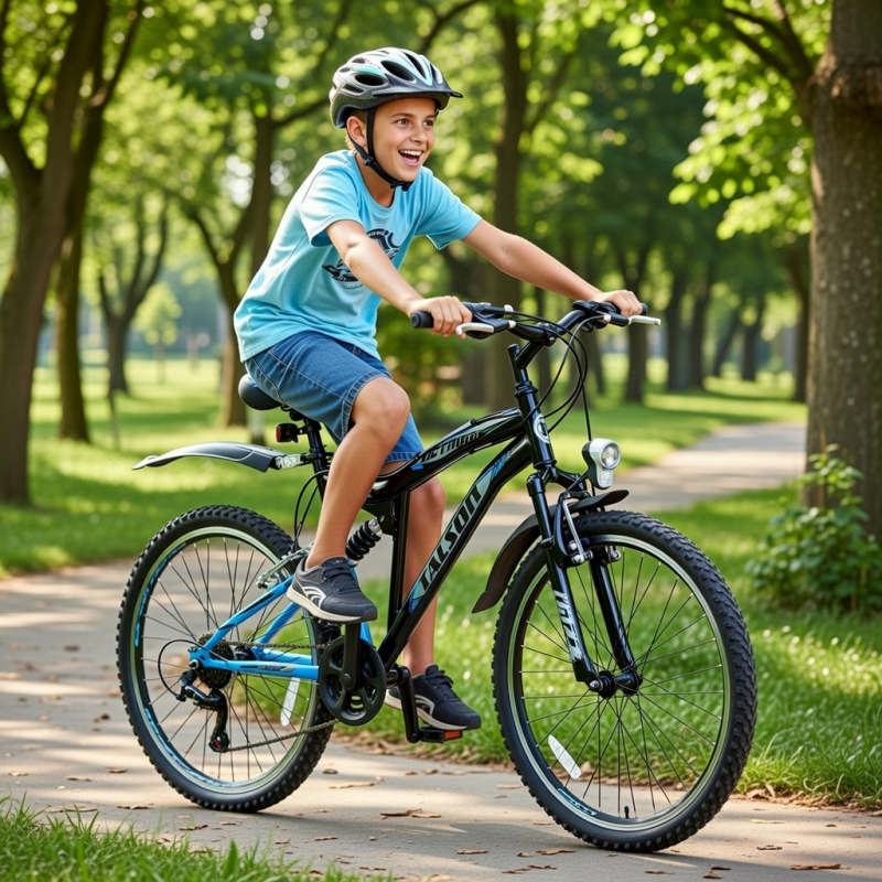 Preview: 26 Zoll Mountainbike mit Vollfederung, StVZO Zubehör und Shimano Kettenschaltung Schwarz-Blau