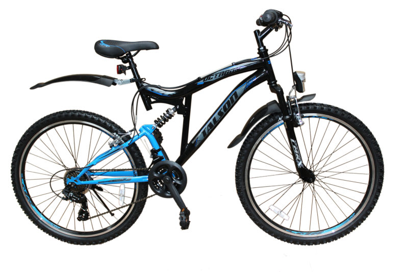 24 Zoll Mountainbike mit Vollfederung, StVZO Zubehör und Shimano Kettenschaltung Blau