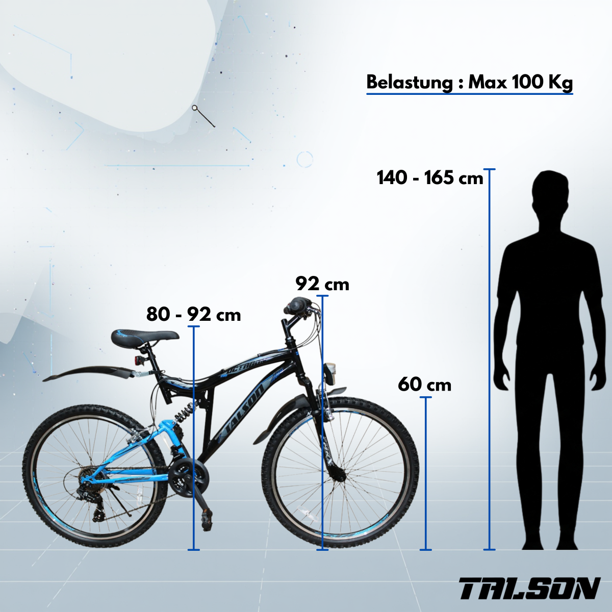 24 Zoll Mountainbike mit Vollfederung, StVZO Zubehör und Shimano Kettenschaltung Blau