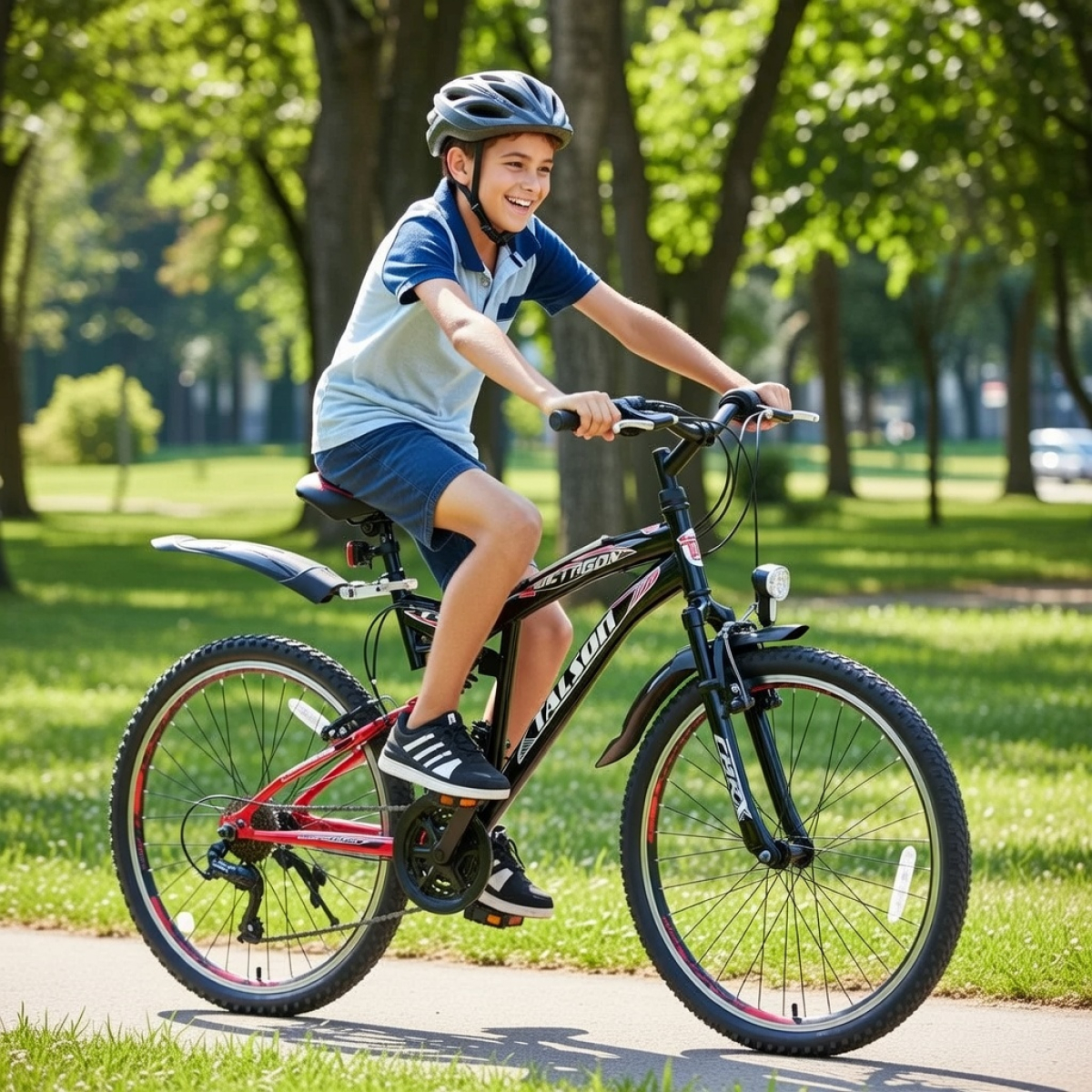 26 Zoll Mountainbike mit Vollfederung, StVZO Zubehör und Shimano Kettenschaltung Schwarz-Rot